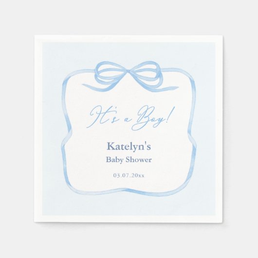 Het is een Boy Light Blue Bow Baby shower Party Servet (Voorkant)