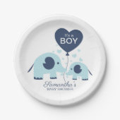 Het is een Boy Lovely Blue Elephant Baby shower Papieren Bordje (Voorkant)