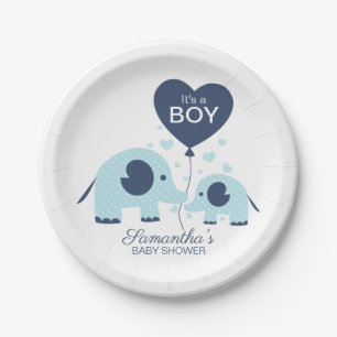 Het is een Boy Lovely Blue Elephant Baby shower Papieren Bordje