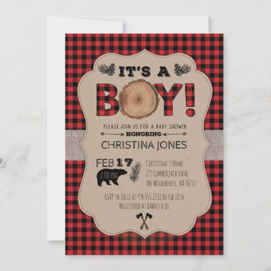 Het is een Boy Lumberjack Baby shower Invitation Kaart (Voorkant)