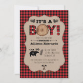 Het is een Boy Lumberjack Plaid Baby shower Invita Kaart (Voorkant)