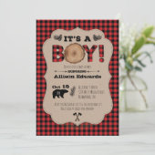 Het is een Boy Lumberjack Plaid Baby shower Invita Kaart (Staand voorkant)