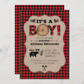 Het is een Boy Lumberjack Plaid Baby shower Invita Kaart (Voorkant / Achterkant)