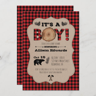 Het is een Boy Lumberjack Plaid Baby shower Invita Kaart