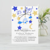 Het is een Boy Moon Stars mobiel Baby shower per p Kaart (Staand voorkant)