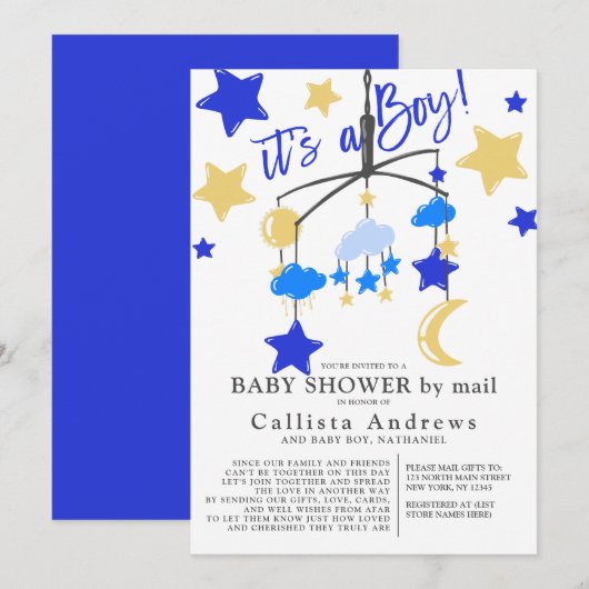 Het is een Boy Moon Stars mobiel Baby shower per p Kaart (Voorkant / Achterkant)