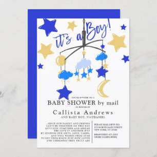 Het is een Boy Moon Stars mobiel Baby shower per p Kaart