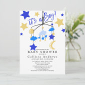 Het is een Boy Moon Stars Wieg Mobiel Baby shower Kaart (Staand voorkant)