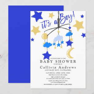 Het is een Boy Moon Stars Wieg Mobiel Baby shower Kaart