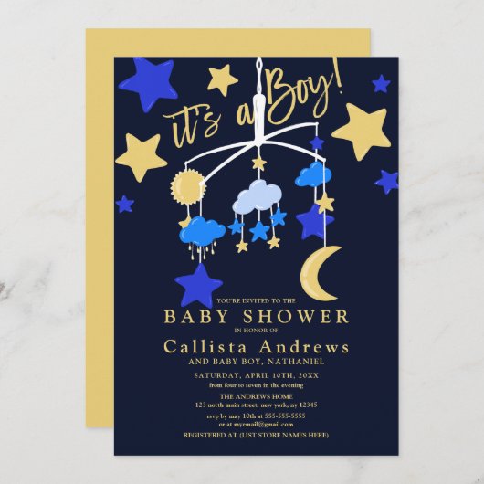 Het is een Boy Moon Stars Wieg Mobiel Baby shower Kaart (Voorkant / Achterkant)