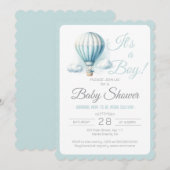 Het is een Boy Pastel Blue Air Balloon Baby shower Kaart (Voorkant / Achterkant)