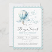 Het is een Boy Pastel Blue Air Balloon Baby shower Kaart (Voorkant)