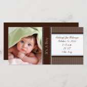 Het is een Boy-Photo Card Stats Deep Brown Blue St Aankondiging (Voorkant / Achterkant)