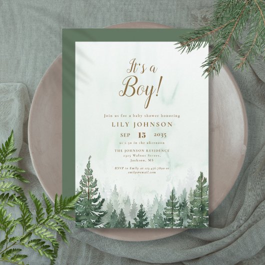 Het is een Boy Pine Tree Forest Baby shower Kaart