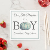 Het is een Boy Pumpkin Blue n White Baby shower Servet (Insitu)