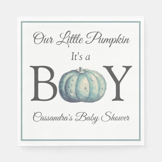 Het is een Boy Pumpkin Blue n White Baby shower Servet (Voorkant)