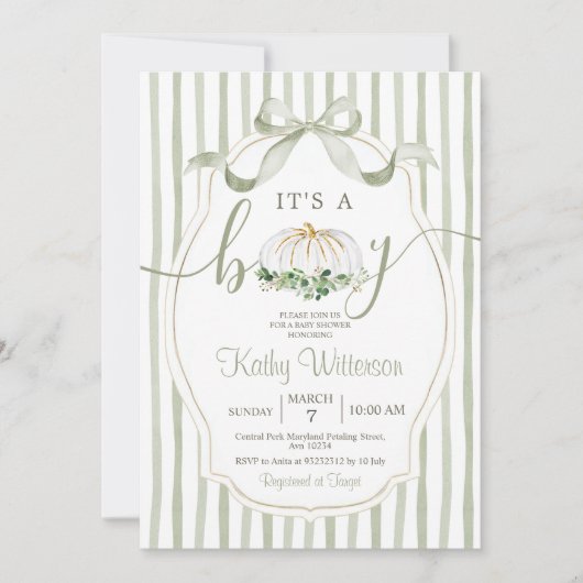 Het is een Boy Pumpkin Dusty Green Baby shower Kaart (Voorkant)