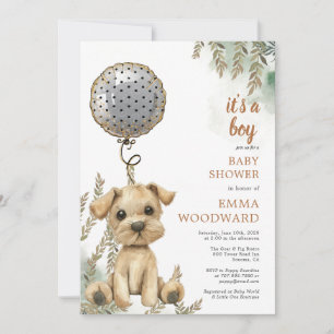 Het is een Boy Puppy Balloon Baby shower Kaart