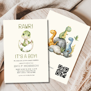 Het is een Boy QR Code Boho Dinosaur Baby Boy Show Kaart