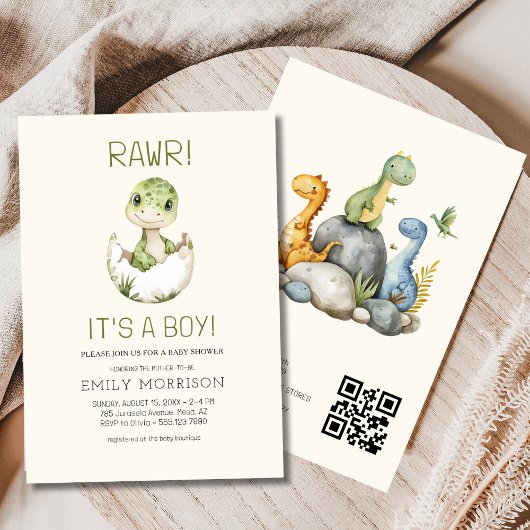 Het is een Boy QR Code Schattigee Dinosaur Baby Bo Kaart