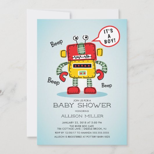 Het is een Boy Robot Baby shower Uitnodiging (Voorkant)