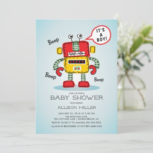 Het is een Boy Robot Baby shower Uitnodiging (Staand voorkant)