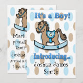 Het is een 'Boy Rocking Horse Birth' aankondiging (Voorkant / Achterkant)