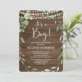 Het is een Boy Rustic licht groen baby shower Kaart (Staand voorkant)