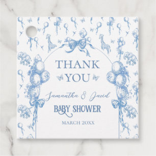 Het is een Boy Safari Animal Blue Balloon Baby sho Bedankjes Labels