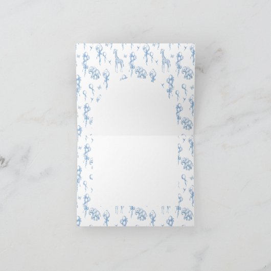 Het is een Boy Safari Animal Blue Balloon Baby sho Bedankkaart (Binnen)