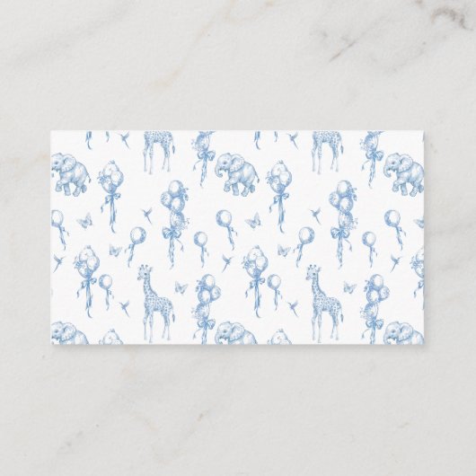 Het is een Boy Safari Animal Blue Balloon Baby sho Informatiekaartje (Achterkant)