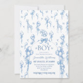 Het is een Boy Safari Animal Blue Balloon Baby sho Kaart (Voorkant)