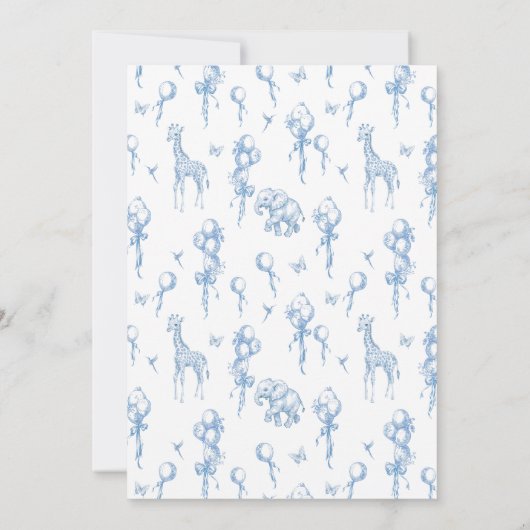 Het is een Boy Safari Animal Blue Balloon Baby sho Kaart (Achterkant)