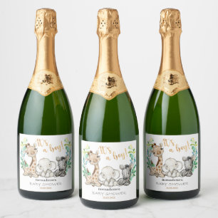 Het is een Boy Safari Baby shower feestje moussere Sparkling Wijnetiket