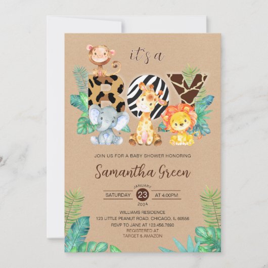 Het is een Boy Safari Oerwoud Baby shower Kaart (Voorkant)