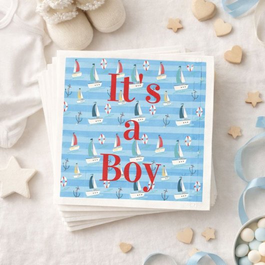 Het is een Boy Sailboat Paper Napkin Servet