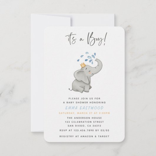 Het is een Boy Schattig Elephant Sprinkle Baby sho Kaart (Voorkant)