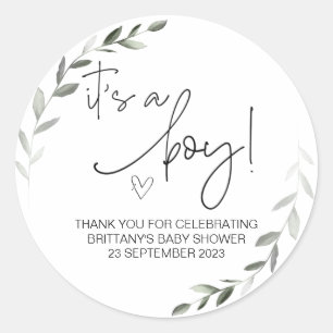 Het is een Boy Schattige Baby shower Party Favor G Ronde Sticker
