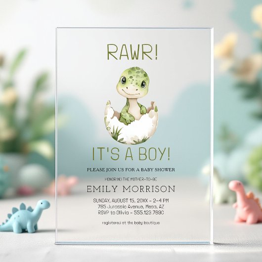 Het is een Boy Schattige Dinosaur Baby Boy Shower Acryl Uitnodigingen