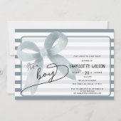 Het is een Boy Schattige Dusty Blue Bow Stripes Ba Kaart (Voorkant)