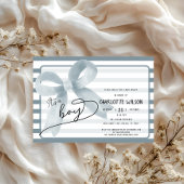 Het is een Boy Schattige Dusty Blue Bow Stripes Ba Kaart