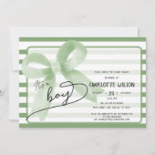 Het is een Boy Schattige Green Bow Stripes Baby sh Kaart (Voorkant)