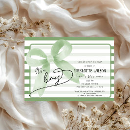 Het is een Boy Schattige Green Bow Stripes Baby sh Kaart