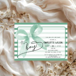 Het is een Boy Schattige Mint Bow Stripes Baby sho Kaart