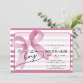 Het is een Boy Schattige Pink Bow Stripes Baby sho Kaart (Staand voorkant)