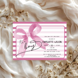 Het is een Boy Schattige Pink Bow Stripes Baby sho Kaart