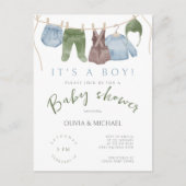 Het is een Boy Schattige Waterverf Kleding Baby sh Briefkaart (Voorkant)