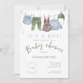 Het is een Boy Schattige Waterverf Kleding Baby sh Kaart (Voorkant)