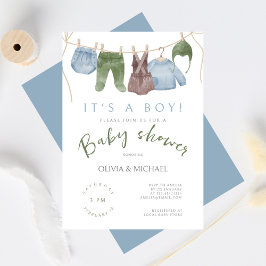 Het is een Boy Schattige Waterverf Kleding Baby sh Kaart