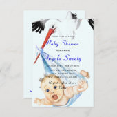 Het is een Boy Shower Invitation Stork die Baby ve (Voorkant / Achterkant)